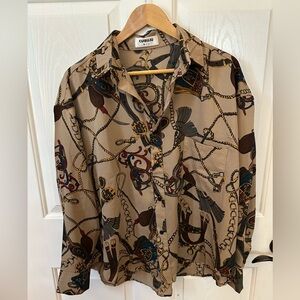 Chain Print Blouse - Tan